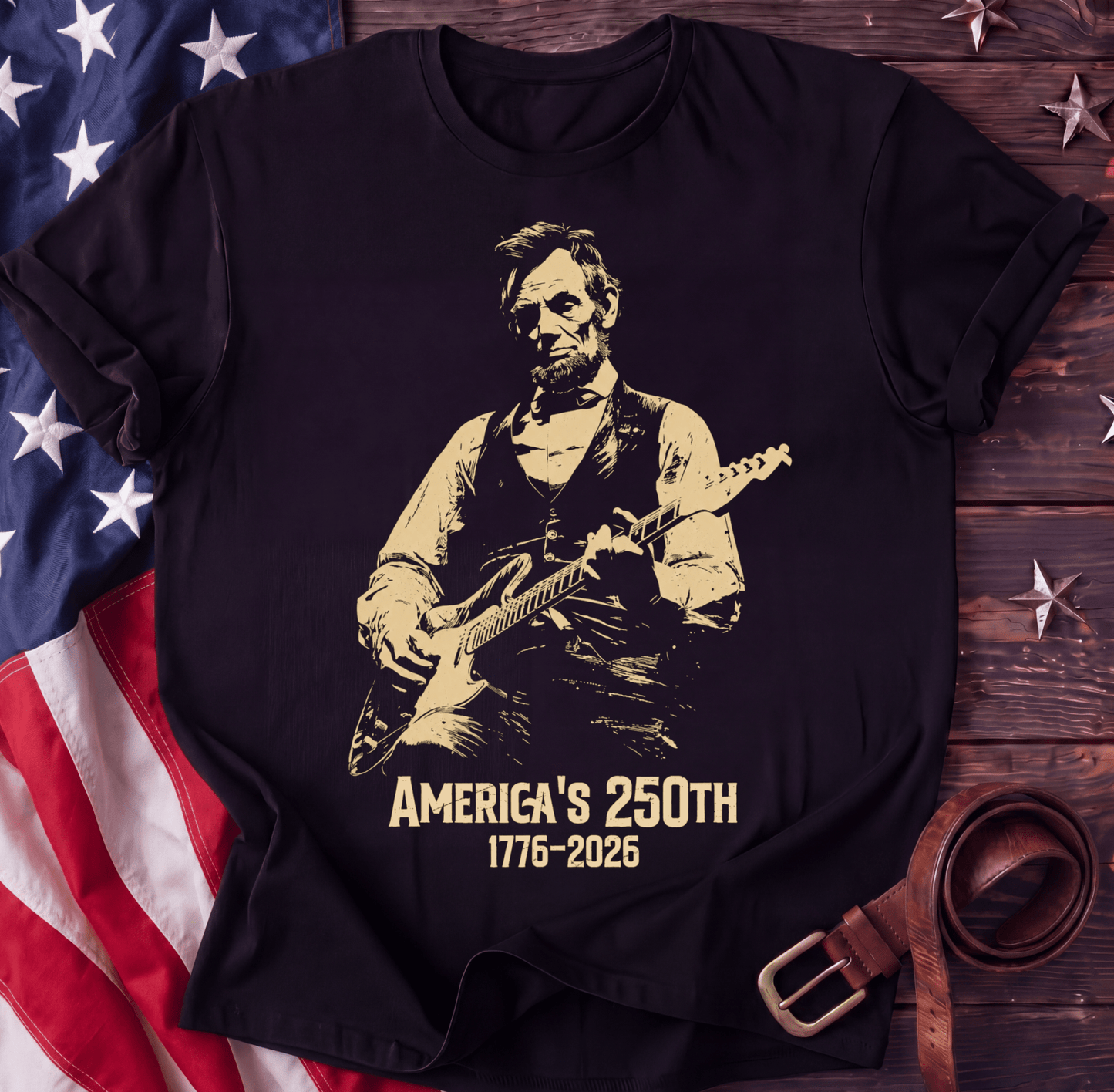 Abraham Lincoln Guitar Tee | America's 250th | 1776–2026 - Seventy Six Supply