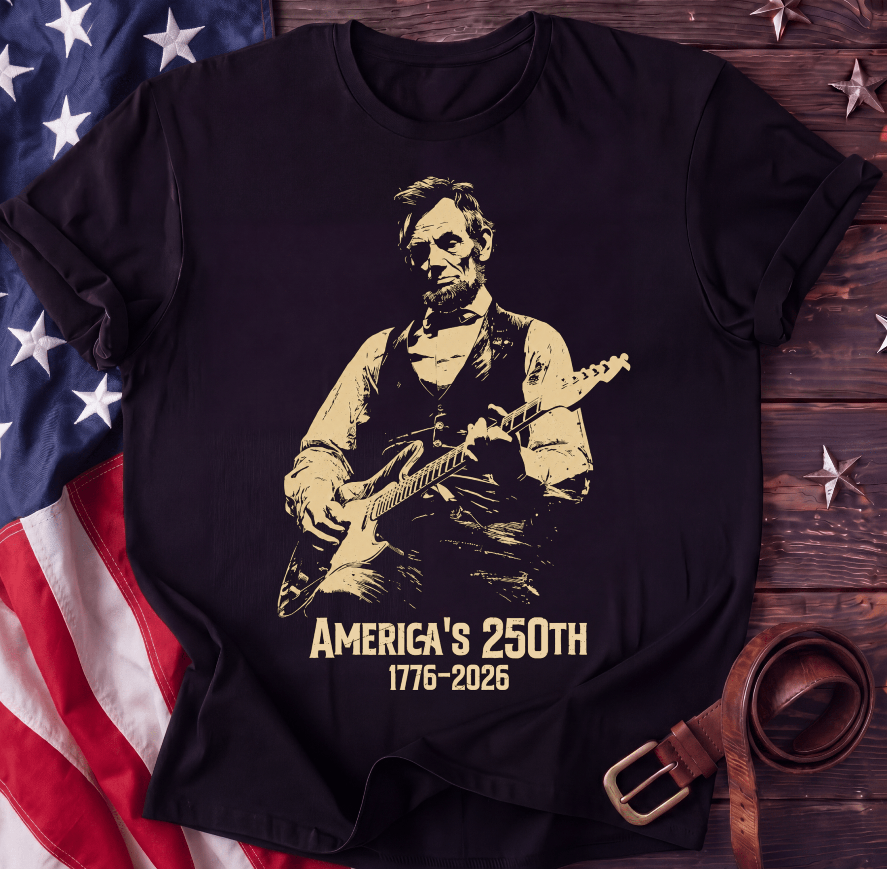 Abraham Lincoln Guitar Tee | America's 250th | 1776–2026 - Seventy Six Supply