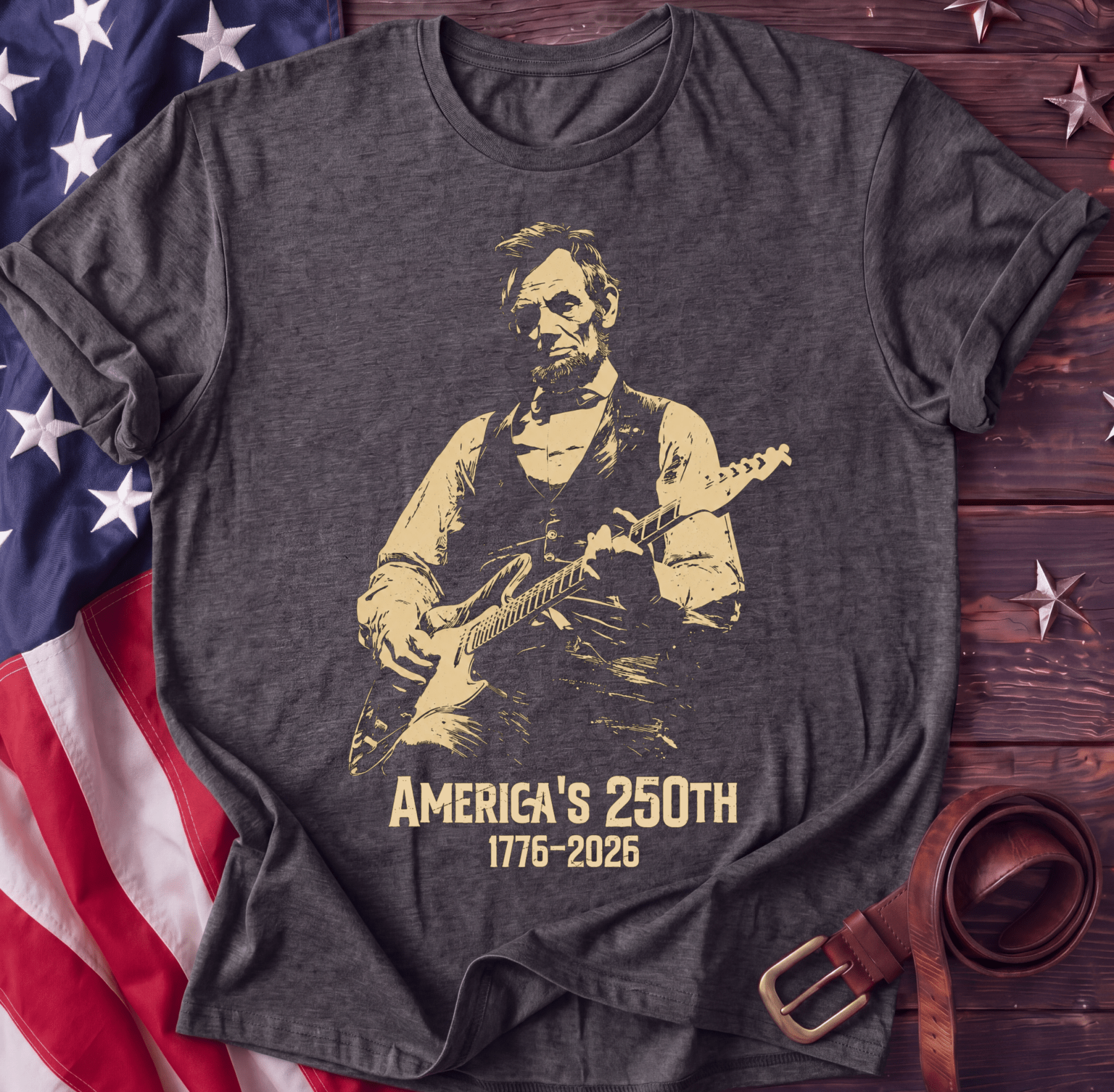 Abraham Lincoln Guitar Tee | America's 250th | 1776–2026 - Seventy Six Supply
