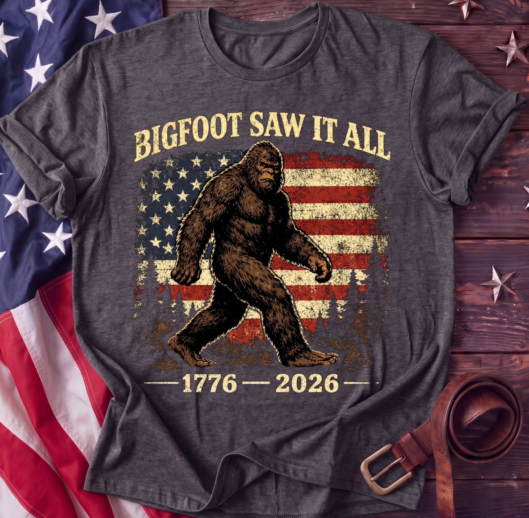 Bigfoot Saw It All Tee — 1776–2026 Funny Patriotic Shirt | Sasquatch 250th - TwoFiftyYears