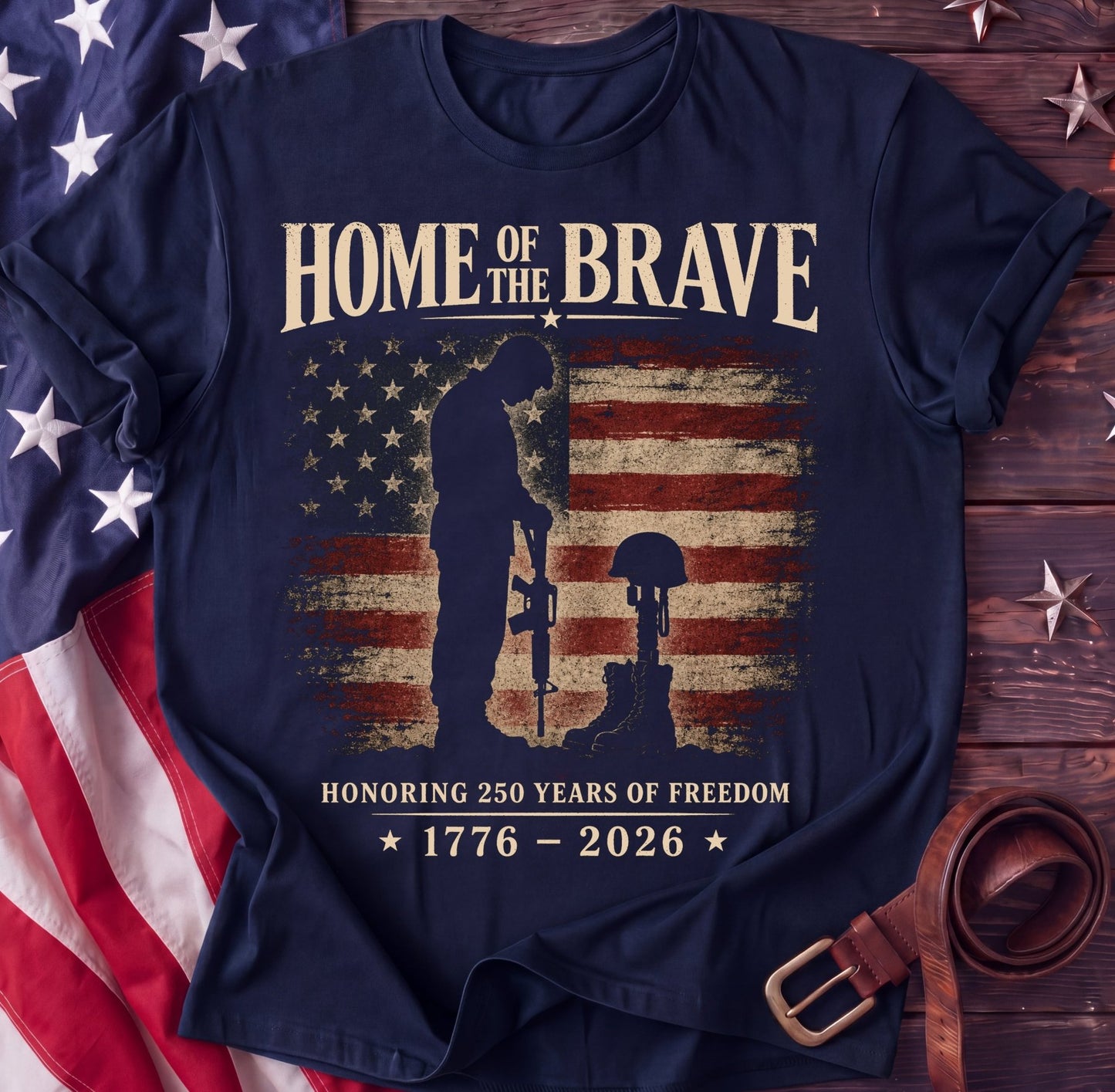 Home of the Brave Tee — Military Tribute 250 Years Shirt | 1776–2026 Veteran - TwoFiftyYears