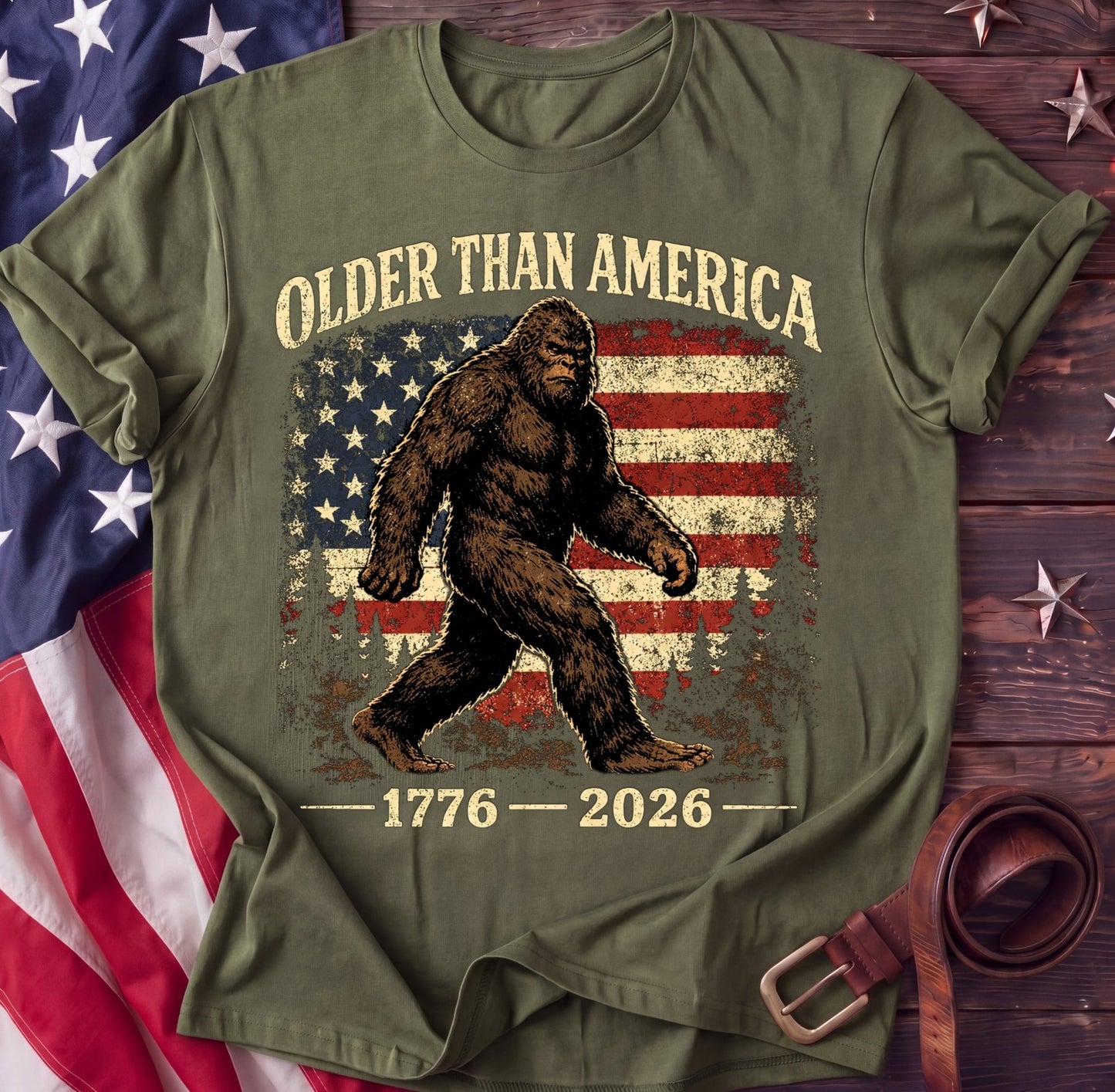 Older Than America Tee — Bigfoot 1776–2026 Funny Patriotic Shirt | 250th Anniversary - TwoFiftyYears